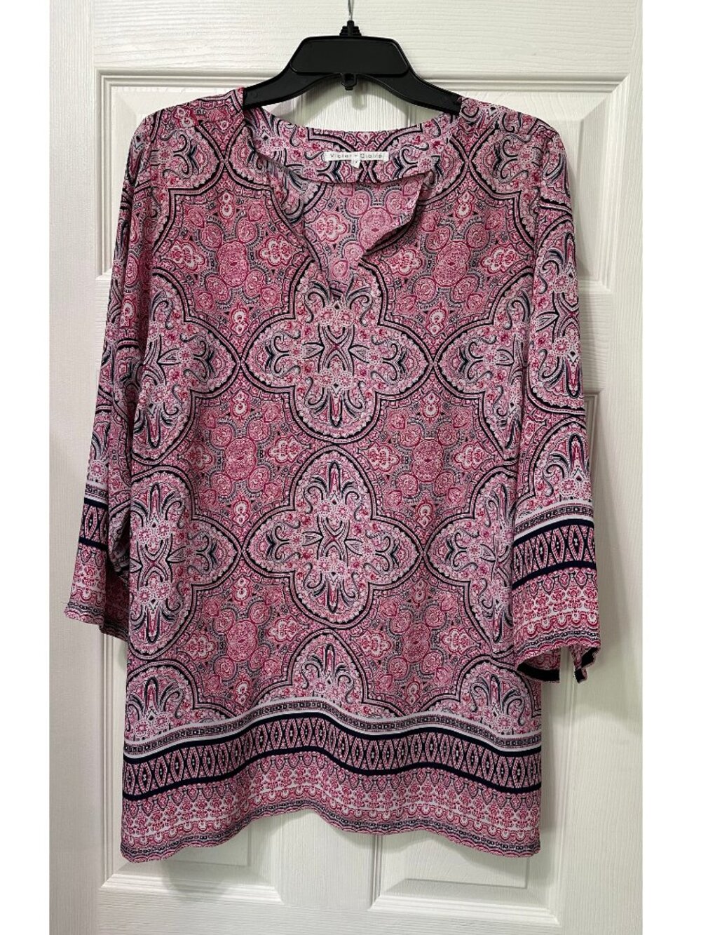 Violet and Claire Pinks and Black Geometric Print 3/4 Sleeves Tunic Top Size 1X